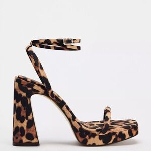 Zara Brown and Black Block Heel Sandals NWT